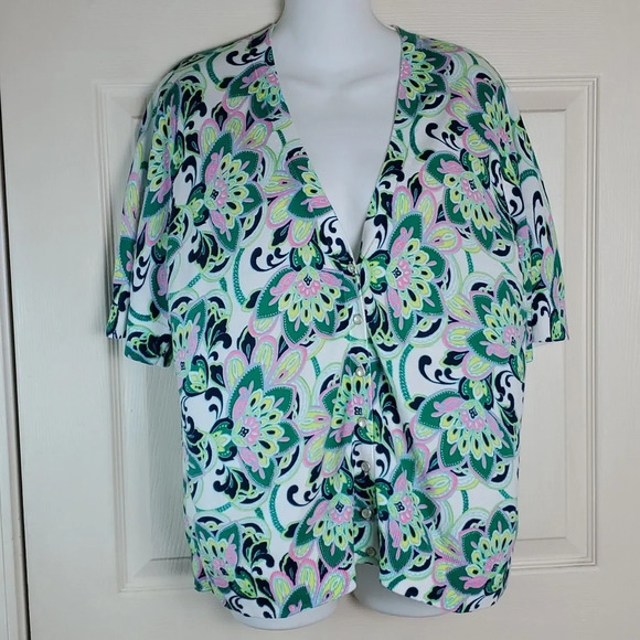 Talbots Petites WomenCardigan Sweater V-Neck Colorful Paisley XLp - Picture 1 of 12